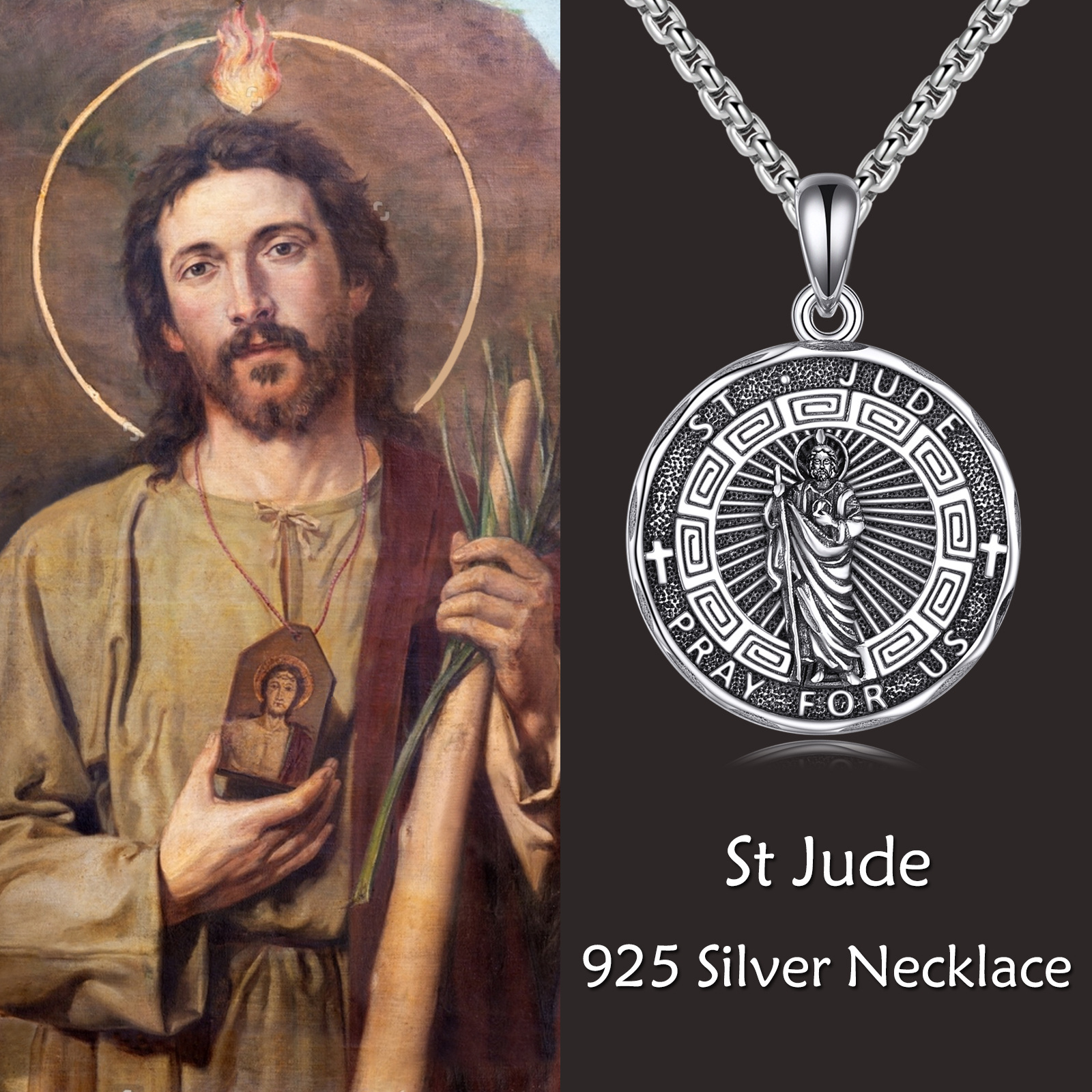 Sterling Silver Saint Jude Religious Protector Pendant Necklace
